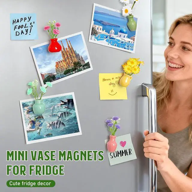 Alt view image 5 of 7 - 8PCS Mini Ceramic Vase Fridge Magnets, Cute Tiny Flower Vase Fridge Magnets with Artificial Flowers for Refrigerator Office and Kitchen Cabinet Decoration