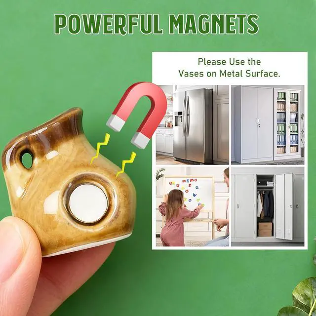 Alt view image 4 of 7 - 8PCS Mini Ceramic Vase Fridge Magnets, Cute Tiny Flower Vase Fridge Magnets with Artificial Flowers for Refrigerator Office and Kitchen Cabinet Decoration