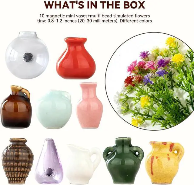 Alt view image 3 of 7 - 10-Pack Cute Mini Vase Magnets for Fridge, Tiny Ceramic & Glass Magnetic Vases for Refrigerator, Office Whiteboard and Locker, Aesthetic Flower Bud Vases Kitchen Decor, Ideal Gift for Mom & Women