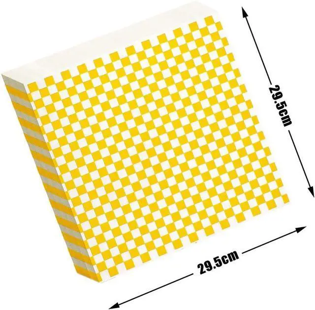 Alt view image 2 of 6 - 100 Sheets Checkered Dry Waxed Deli Paper Sheets, Paper Liners for Plastic Food Basket, Wrapping Bread and Sandwiches (Yellow)
