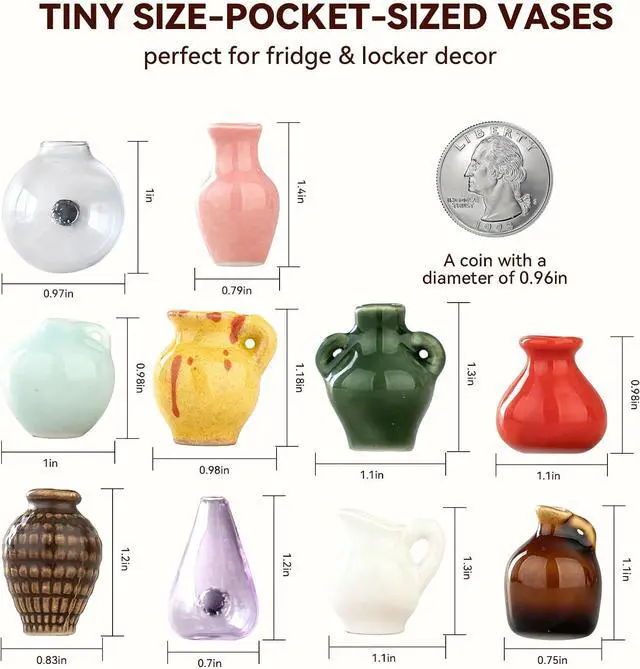 Alt view image 2 of 7 - 10-Pack Cute Mini Vase Magnets for Fridge, Tiny Ceramic & Glass Magnetic Vases for Refrigerator, Office Whiteboard and Locker, Aesthetic Flower Bud Vases Kitchen Decor, Ideal Gift for Mom & Women