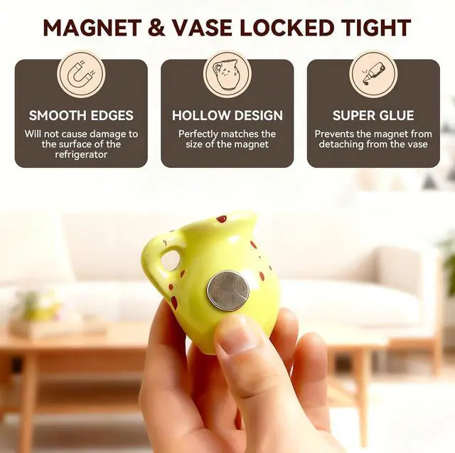 Alt view image 7 of 7 - 10-Pack Cute Mini Vase Magnets for Fridge, Tiny Ceramic & Glass Magnetic Vases for Refrigerator, Office Whiteboard and Locker, Aesthetic Flower Bud Vases Kitchen Decor, Ideal Gift for Mom & Women
