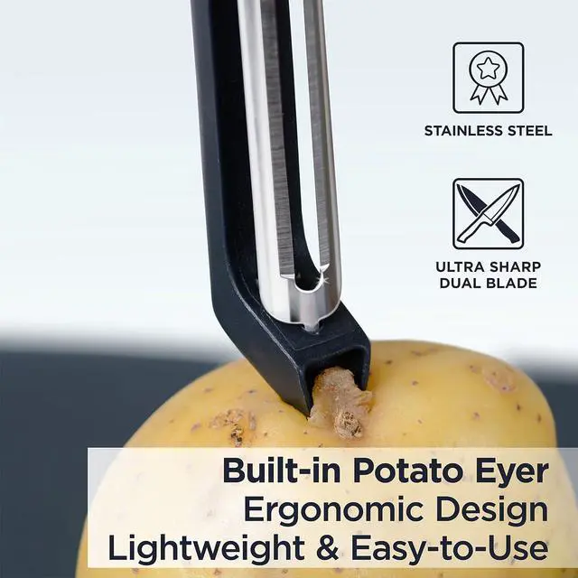 Alt view image 3 of 7 - Deiss PRO Swivel Vegetable Peeler - Sharp Stainless Steel Peeler With Easy Non-Slip Hand Grip, Potato Peelers For Kitchen, Fruit, Carrot, Apple, Veggie, Kiwi, Durable, And Dishwasher Safe (ORANGE)