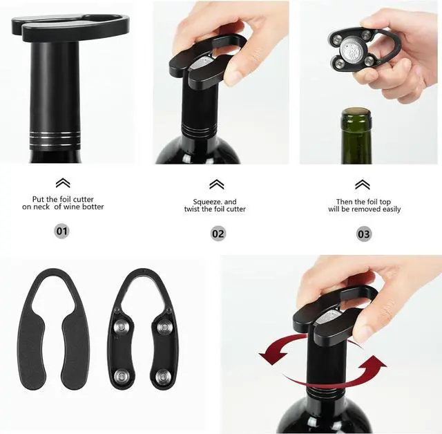 Alt view image 5 of 7 - JianlianLab Wine Foil Cutter Magnetic Design, 4 Stainless Blades Foil Remover Wine Bottles Opener Accessory, Removes Foil Top Effortlessly for Wine Lovers, Black (4)