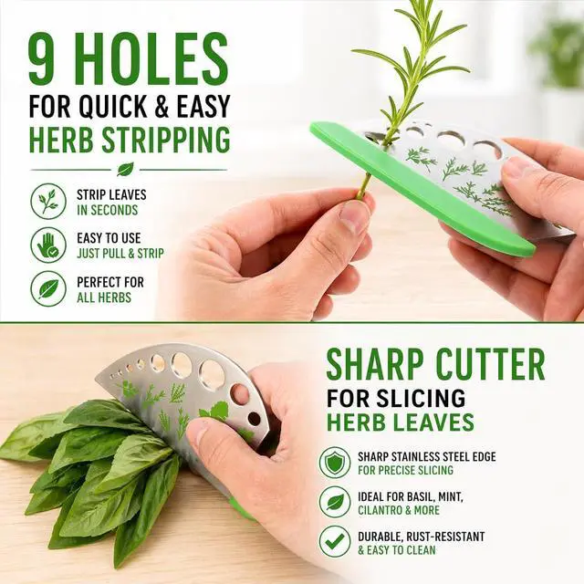 Alt view image 2 of 7 - Herb Stripper 9-Hole Stainless Steel Herb Peeler for Quick Leaf Stripping Multi-Purpose Kale, Rosemary, and Basil Stripper with Cutting Edge Durable & Easy to Clean Kitchen Gadget (2)