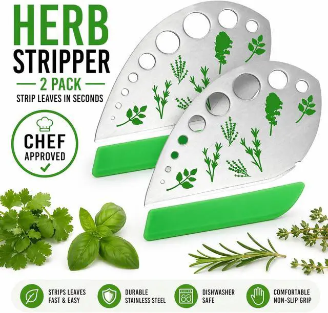 Alt view image 4 of 7 - Herb Stripper 9-Hole Stainless Steel Herb Peeler for Quick Leaf Stripping Multi-Purpose Kale, Rosemary, and Basil Stripper with Cutting Edge Durable & Easy to Clean Kitchen Gadget (2)