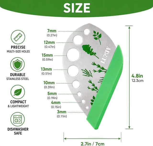 Alt view image 5 of 7 - Herb Stripper 9-Hole Stainless Steel Herb Peeler for Quick Leaf Stripping Multi-Purpose Kale, Rosemary, and Basil Stripper with Cutting Edge Durable & Easy to Clean Kitchen Gadget (2)