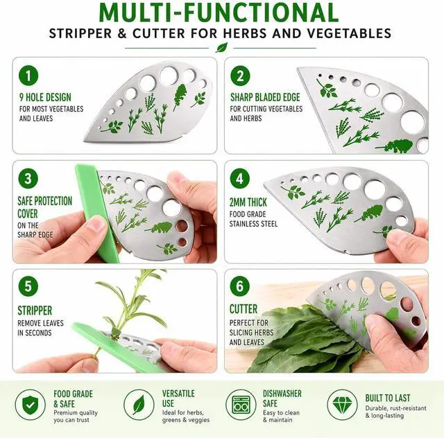 Alt view image 6 of 7 - Herb Stripper 9-Hole Stainless Steel Herb Peeler for Quick Leaf Stripping Multi-Purpose Kale, Rosemary, and Basil Stripper with Cutting Edge Durable & Easy to Clean Kitchen Gadget (2)