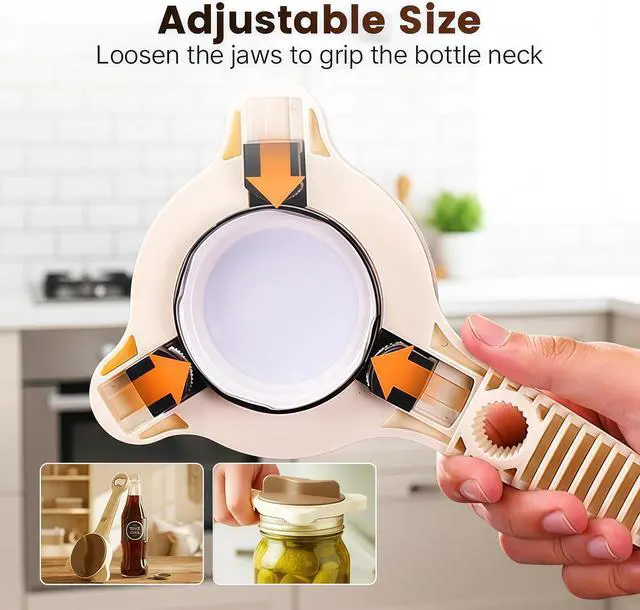 Alt view image 6 of 7 - Upgraded Jar Opener 4-in-1, Adjustable Jar Opener for Weak Hands & Bottle Opener, Fits Kitchen Jars, Bottles and Cans, Top Jar Openers for Seniors