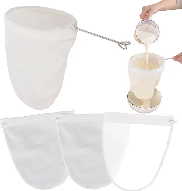 Main image of 5 Pcs Premium Ultra Fine Mesh Strainer Bags with Stainless Steel Handle, Reusable Nut Milk Bags, Cheese Cloths for Straining Juice, NutMilk, Coffee, Thai Tea, Yogurt and Soup (Small)