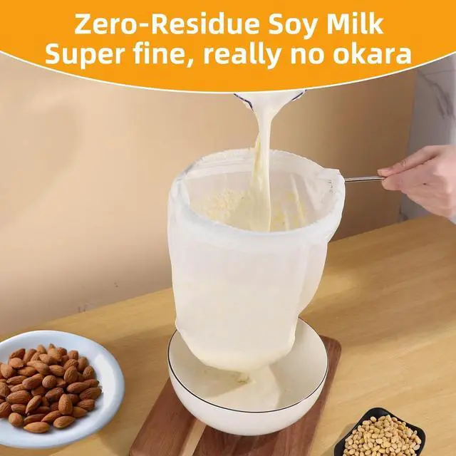 Alt view image 3 of 7 - 5 Pcs Premium Ultra Fine Mesh Strainer Bags with Stainless Steel Handle, Reusable Nut Milk Bags, Cheese Cloths for Straining Juice, NutMilk, Coffee, Thai Tea, Yogurt and Soup (Small)