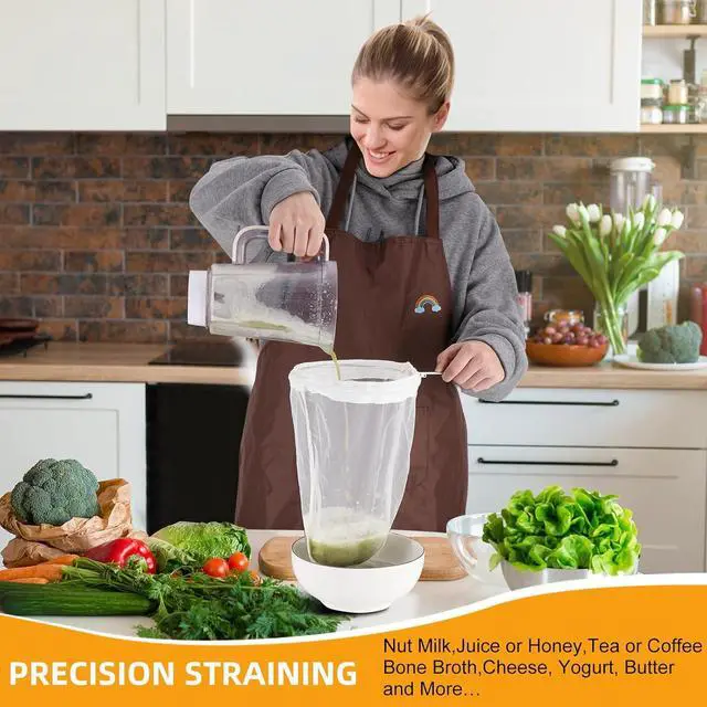 Alt view image 5 of 7 - 5 Pcs Premium Ultra Fine Mesh Strainer Bags with Stainless Steel Handle, Reusable Nut Milk Bags, Cheese Cloths for Straining Juice, NutMilk, Coffee, Thai Tea, Yogurt and Soup (Small)