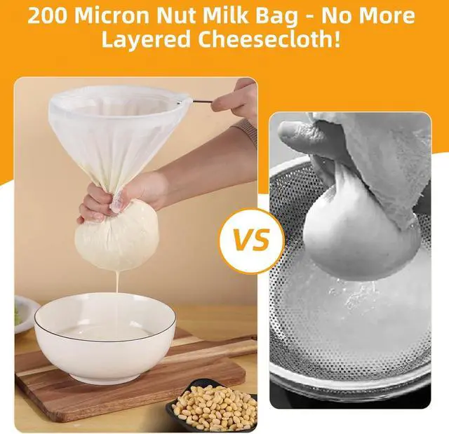 Alt view image 4 of 7 - 5 Pcs Premium Ultra Fine Mesh Strainer Bags with Stainless Steel Handle, Reusable Nut Milk Bags, Cheese Cloths for Straining Juice, NutMilk, Coffee, Thai Tea, Yogurt and Soup (Small)