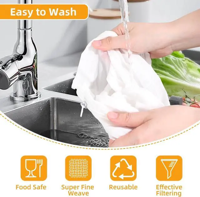 Alt view image 6 of 7 - 5 Pcs Premium Ultra Fine Mesh Strainer Bags with Stainless Steel Handle, Reusable Nut Milk Bags, Cheese Cloths for Straining Juice, NutMilk, Coffee, Thai Tea, Yogurt and Soup (Small)