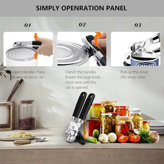 Alt view image 6 of 7 - Can Opener,Professional 3-In-1 Multifunctional Manual Can Openers Bottle Opener,Kitchen Durable Stainless Steel Heavy Duty Can Opener Smooth Edge for Kitchen Seniors Friendly