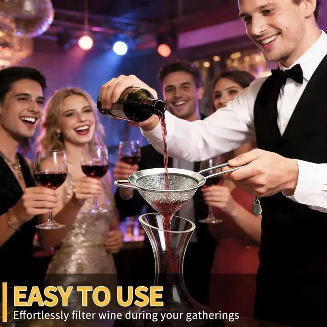 Alt view image 7 of 7 - Wine Strainer for Sediment, Fine Mesh Strainer for Kitchen, Made of 304 Stainless Steel, for Smoother Taste, No-Rust, Cone Shape with Rest and Long Handle, Ideal for Wine Decanter, Silver