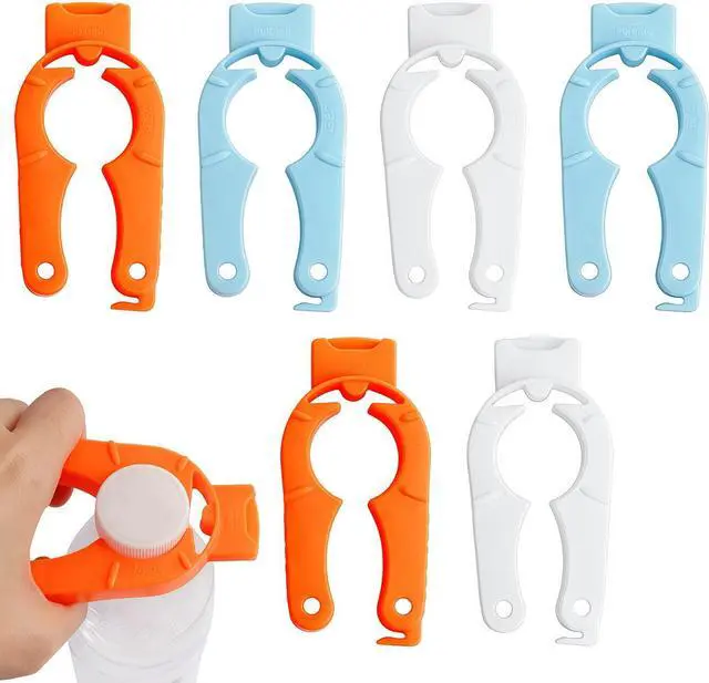 Main image of 6-Pack Plastic Bottle Cap Opener, 3-in-1 Multi-Purpose Gripper Water Bottle Opener for Arthritic Hands, Easy-Twist Jar Opener Tool for Kitchen, Camping & Outdoor Use (Orange, Blue, White)