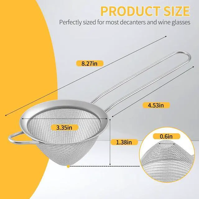 Alt view image 6 of 7 - Wine Strainer for Sediment, Fine Mesh Strainer for Kitchen, Made of 304 Stainless Steel, for Smoother Taste, No-Rust, Cone Shape with Rest and Long Handle, Ideal for Wine Decanter, Silver