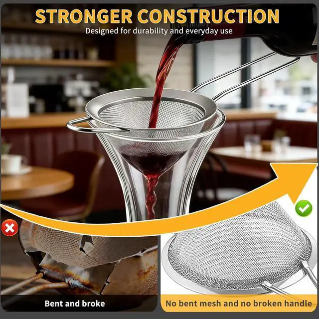 Alt view image 4 of 7 - Wine Strainer for Sediment, Fine Mesh Strainer for Kitchen, Made of 304 Stainless Steel, for Smoother Taste, No-Rust, Cone Shape with Rest and Long Handle, Ideal for Wine Decanter, Silver