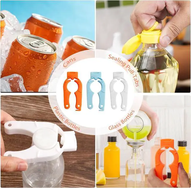 Alt view image 6 of 7 - 6-Pack Plastic Bottle Cap Opener, 3-in-1 Multi-Purpose Gripper Water Bottle Opener for Arthritic Hands, Easy-Twist Jar Opener Tool for Kitchen, Camping & Outdoor Use (Orange, Blue, White)