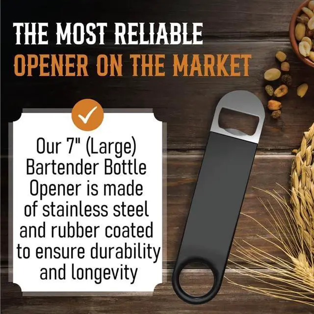 Alt view image 6 of 7 - Bartender Bottle Openers, Beer Bottle Openers, Speed Openers 3 Pack by Premium Cold One. Professional Grade: Rubber Coated, Stainless Steel. Large, 7 inch