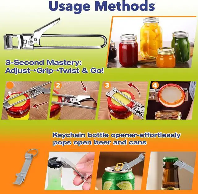 Alt view image 6 of 7 - 3-Pack Adjustable Stainless Steel Jar Opener - Multifunctional Jar Opener for Weak Hands, Seniors with Arthritis - Includes Keychain Opener - Opens Jars, Bottles, Containers EasilyKitchen Accessories