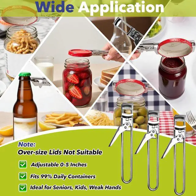Alt view image 7 of 7 - 3-Pack Adjustable Stainless Steel Jar Opener - Multifunctional Jar Opener for Weak Hands, Seniors with Arthritis - Includes Keychain Opener - Opens Jars, Bottles, Containers EasilyKitchen Accessories