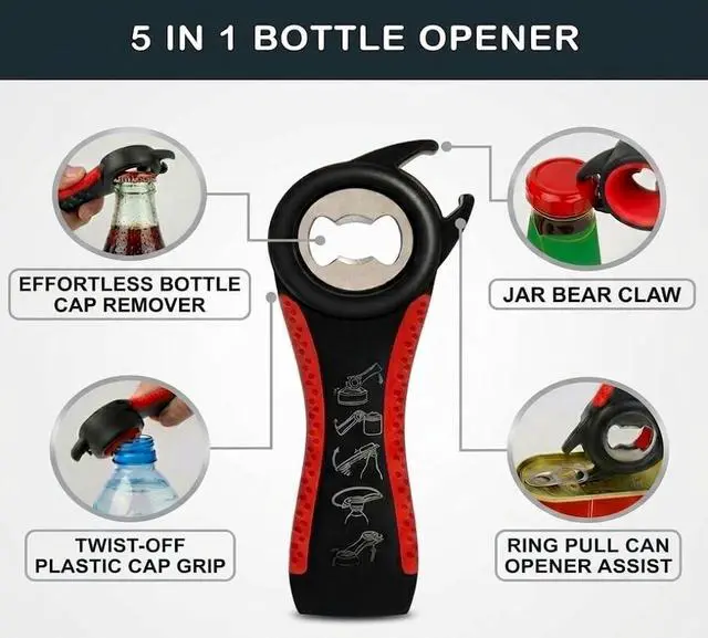 Alt view image 6 of 7 - Jar Opener Bottle Opener for Weak Hands, Seniors with Arthritis 4PC-Set - Jar Lid, Can & Water Bottle Opener, Corkscrew Wine Opener, Non-Slip Rubber Jar Opener & Gripper Pad - Gifts for Parents