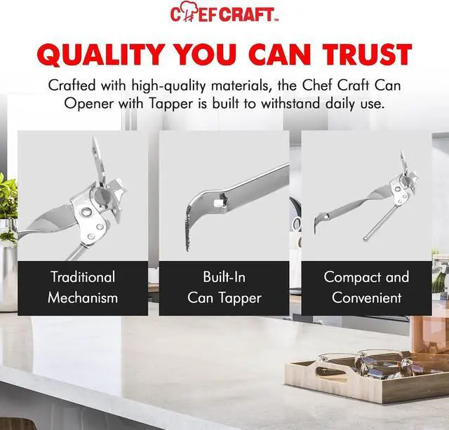Alt view image 6 of 7 - Chef Craft Select Can Opener with Tapper, 6.5 inches in length, Nickle Plated