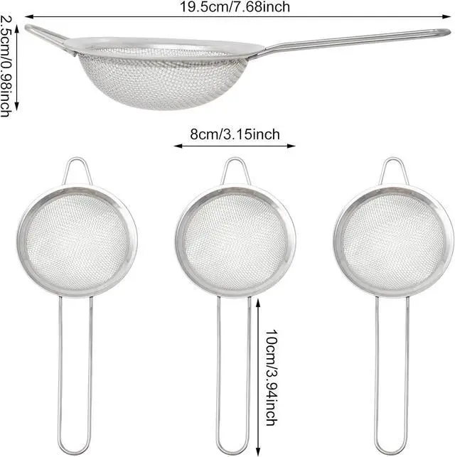 Alt view image 2 of 7 - Honbay 4PCS 3.15 Inch Small Tea Strainers Mini Cocktail Strainer Stainless Steel Fine Mesh Strainer Colander Bar Strainer Tool Food Flour Egg White Loose Tea Strainer with Handle