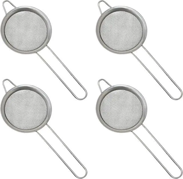 Main image of Honbay 4PCS 3.15 Inch Small Tea Strainers Mini Cocktail Strainer Stainless Steel Fine Mesh Strainer Colander Bar Strainer Tool Food Flour Egg White Loose Tea Strainer with Handle