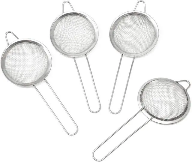 Alt view image 3 of 7 - Honbay 4PCS 3.15 Inch Small Tea Strainers Mini Cocktail Strainer Stainless Steel Fine Mesh Strainer Colander Bar Strainer Tool Food Flour Egg White Loose Tea Strainer with Handle