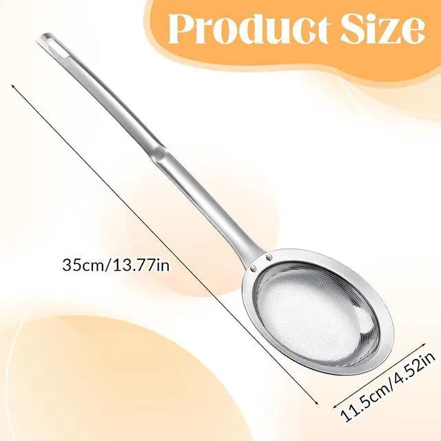 Alt view image 2 of 7 - Skimmer Spoon Filter Grease Foam Fine Mesh Stainless Steel Sieve Colander, Extra Fine Strainer With Handle Handheld Fry Oil Filter for Cooking Sieve Spoon for Food Strainer Kitchen Gadget (Large)