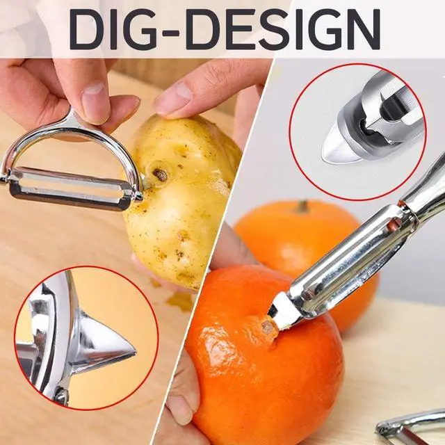 Alt view image 4 of 7 - Vegetable Peeler, Stainless Steel Multi-function Potato Fruit Peeler Set, Y & I Shape Swivel Blades Kitchen Household Peeling Tools