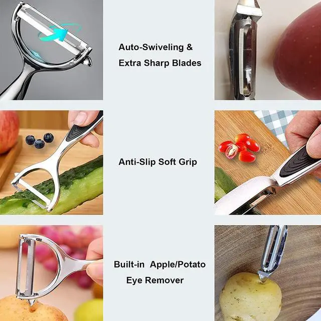 Alt view image 5 of 7 - Vegetable Peeler, Stainless Steel Multi-function Potato Fruit Peeler Set, Y & I Shape Swivel Blades Kitchen Household Peeling Tools