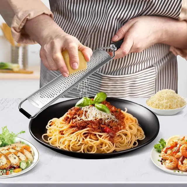 Alt view image 6 of 7 - Lemon Zester and Cheese Grater with Protective Cover and Cleaning Brush