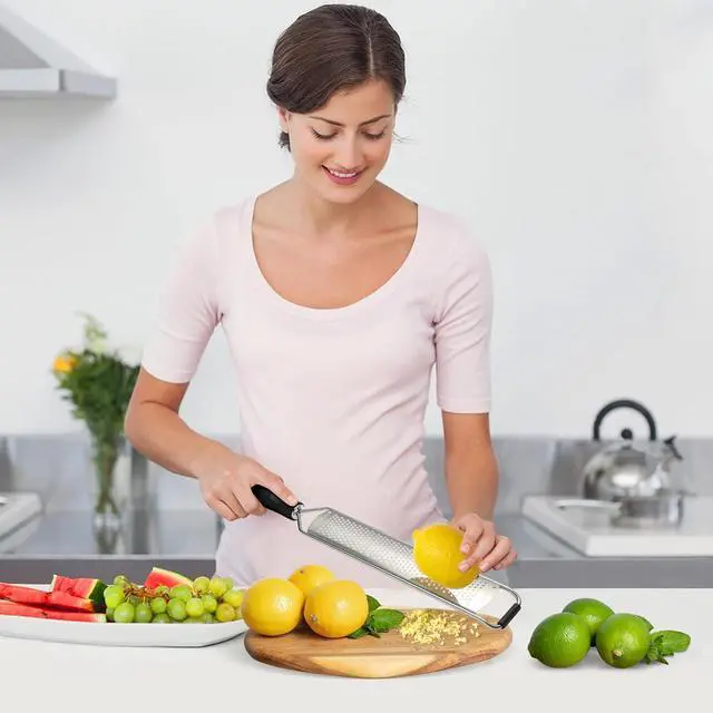Alt view image 7 of 7 - Lemon Zester and Cheese Grater with Protective Cover and Cleaning Brush
