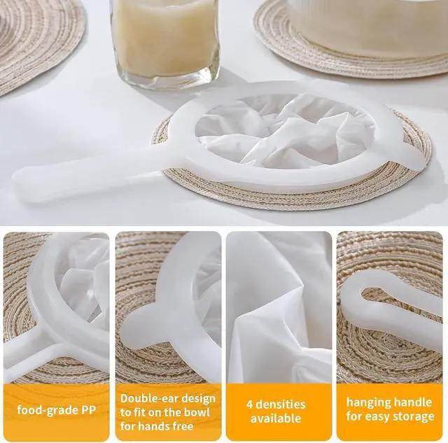 Alt view image 6 of 7 - Premium Multi-Mesh Strainer Set, 4 Pack - 100/200/300/400 Mesh, Nylon & Plastic Fine Mesh Sieve for Tea, Coffe, Nut Milk, Juice, Broth, Smoothies, Reusable & Easy to Clean, Durable,Dishwarer Safe