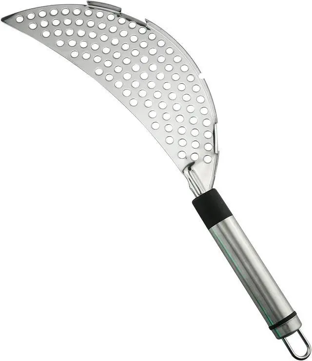 Alt view image 2 of 6 - Tegg Crescent Pot Strainer Stainless Steel Grease Pasta Strainer Insert Drainer with Handheld for Different Pot Pan Kitchen Tool