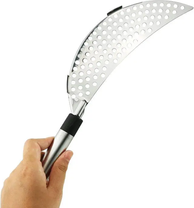 Alt view image 3 of 6 - Tegg Crescent Pot Strainer Stainless Steel Grease Pasta Strainer Insert Drainer with Handheld for Different Pot Pan Kitchen Tool