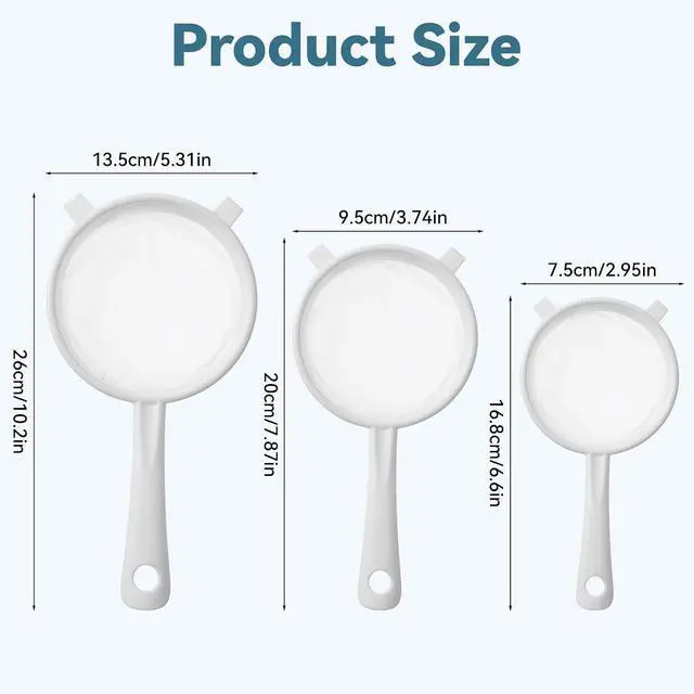 Alt view image 2 of 7 - 3 PCS Plastic Strainer with Handle Fine Mesh Strainer with Handle Nylon Mesh Strainers Colander Double Ear Fine Food Flour Sifter Food Yogurt Meshes Sieve for Baking Kitchen Colander Sifter Tea Juice