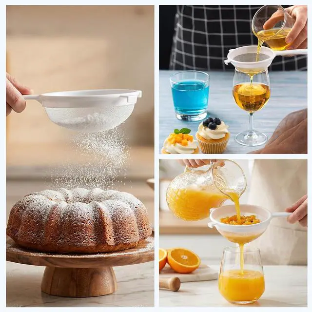 Alt view image 7 of 7 - 3 PCS Plastic Strainer with Handle Fine Mesh Strainer with Handle Nylon Mesh Strainers Colander Double Ear Fine Food Flour Sifter Food Yogurt Meshes Sieve for Baking Kitchen Colander Sifter Tea Juice