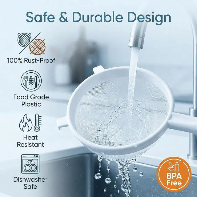 Alt view image 4 of 7 - 3 PCS Plastic Strainer with Handle Fine Mesh Strainer with Handle Nylon Mesh Strainers Colander Double Ear Fine Food Flour Sifter Food Yogurt Meshes Sieve for Baking Kitchen Colander Sifter Tea Juice