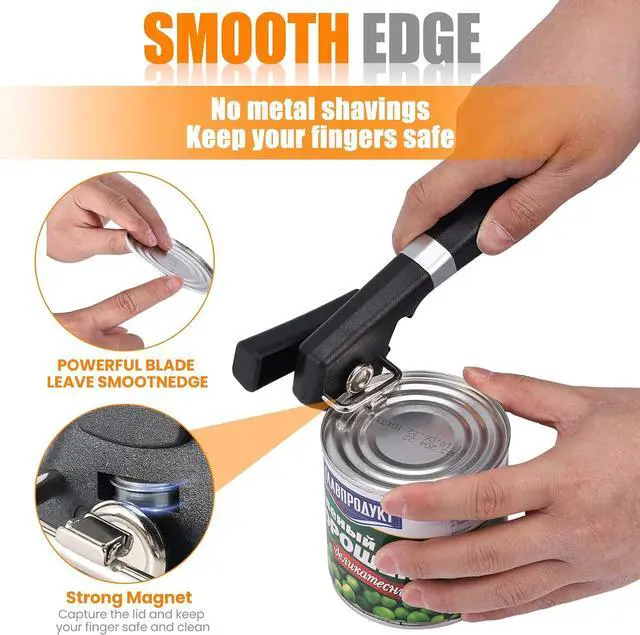 Alt view image 3 of 7 - 2 in 1 Safety Can Opener Manual Smooth Edge & Bottle Opener, No-Trouble-Lid-Lift Manual Can Opener with Magnet, Large Rubber Handle & Stainless Steel Blade, Side Cut Hand Can Opener for Kitchen