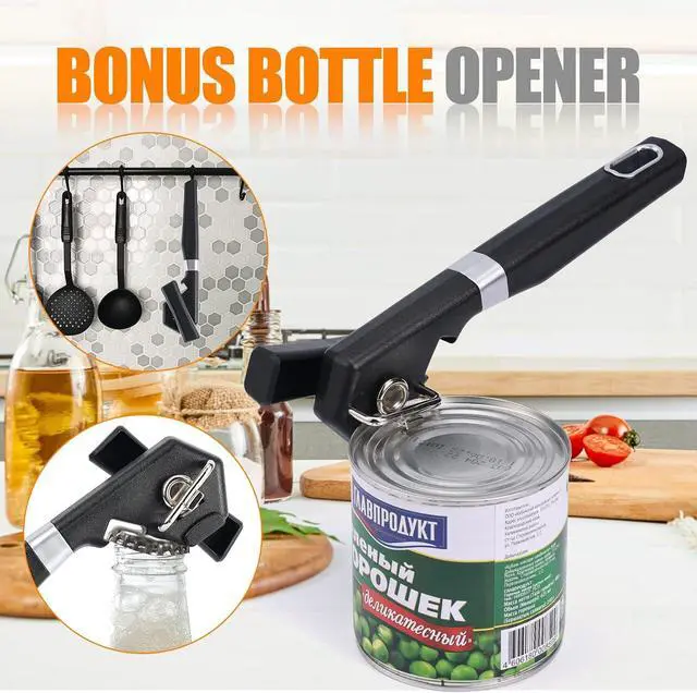 Alt view image 5 of 7 - 2 in 1 Safety Can Opener Manual Smooth Edge & Bottle Opener, No-Trouble-Lid-Lift Manual Can Opener with Magnet, Large Rubber Handle & Stainless Steel Blade, Side Cut Hand Can Opener for Kitchen
