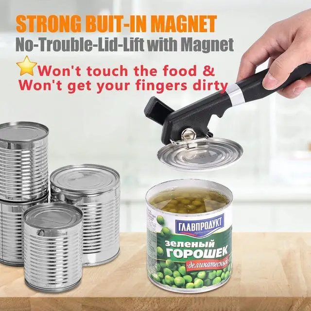 Alt view image 2 of 7 - 2 in 1 Safety Can Opener Manual Smooth Edge & Bottle Opener, No-Trouble-Lid-Lift Manual Can Opener with Magnet, Large Rubber Handle & Stainless Steel Blade, Side Cut Hand Can Opener for Kitchen