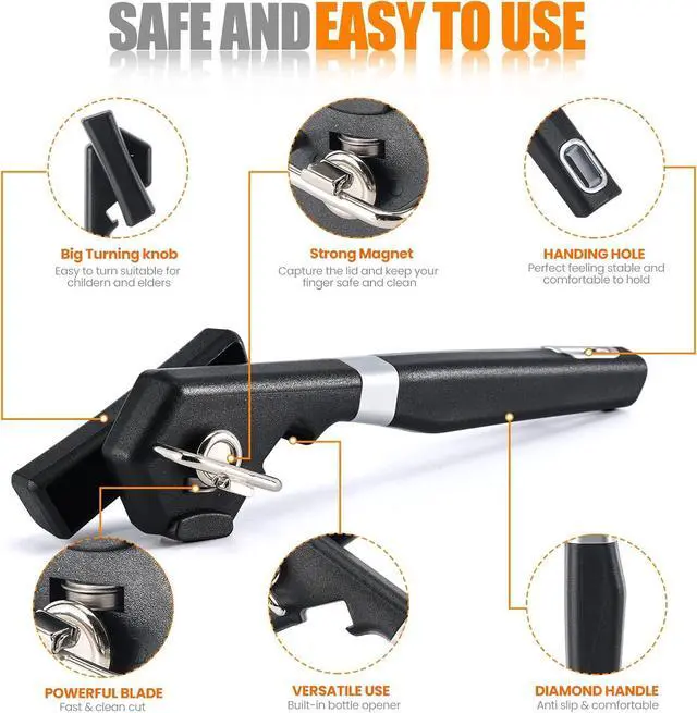Alt view image 4 of 7 - 2 in 1 Safety Can Opener Manual Smooth Edge & Bottle Opener, No-Trouble-Lid-Lift Manual Can Opener with Magnet, Large Rubber Handle & Stainless Steel Blade, Side Cut Hand Can Opener for Kitchen