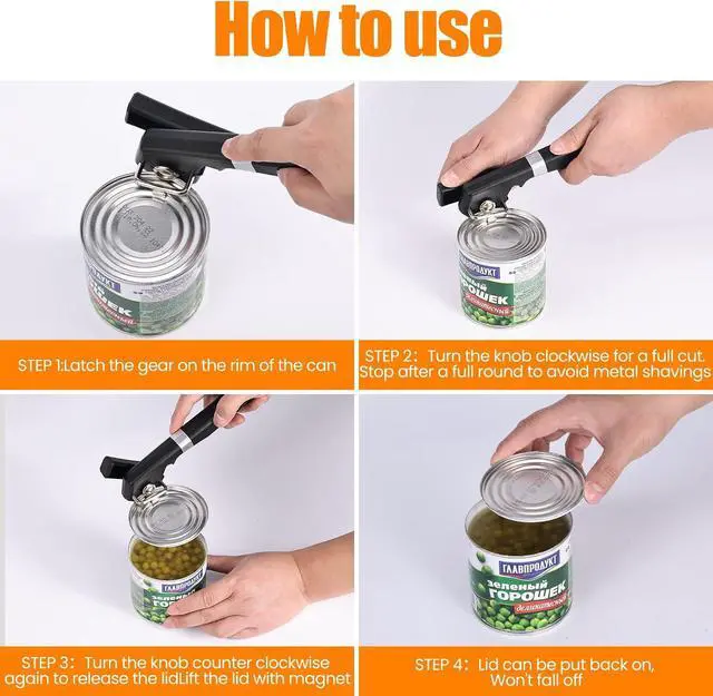 Alt view image 6 of 7 - 2 in 1 Safety Can Opener Manual Smooth Edge & Bottle Opener, No-Trouble-Lid-Lift Manual Can Opener with Magnet, Large Rubber Handle & Stainless Steel Blade, Side Cut Hand Can Opener for Kitchen