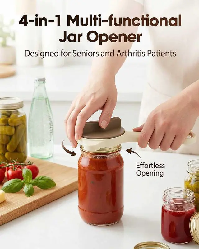 Alt view image 2 of 7 - Jar Opener 4-in-1 Adjustable Stainless Steel Secure Grip Lid Remover for Jars, Bottles & Cans, Multifunctional Kitchen Tool