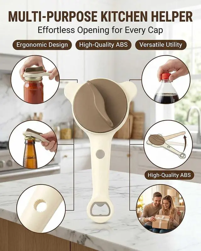 Alt view image 6 of 7 - Jar Opener 4-in-1 Adjustable Stainless Steel Secure Grip Lid Remover for Jars, Bottles & Cans, Multifunctional Kitchen Tool